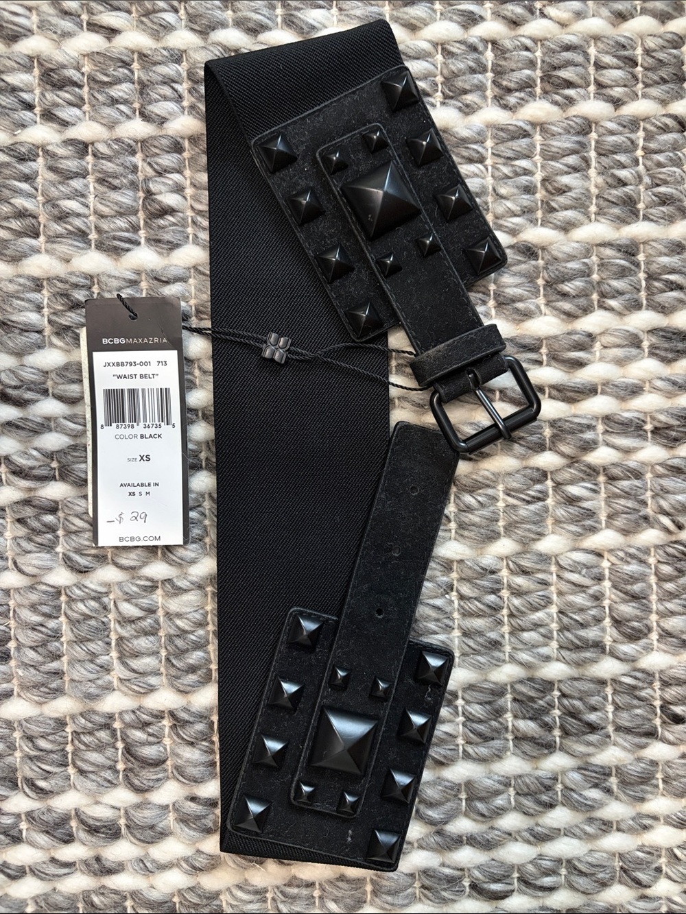 BCBGMaxAzria Black Studded Elastic Waist Belt